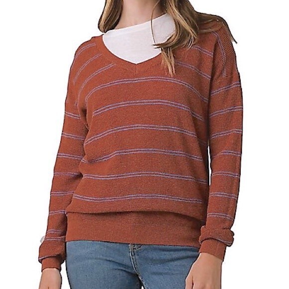 PrAna Milani V-Neck Lightweight Waffle Knit Striped Sweater Women's size XS - Picture 1 of 9
